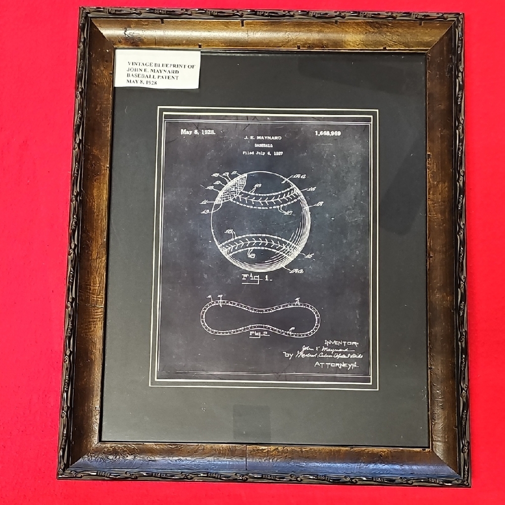 Framed Vintage Baseball Patent Print in Black and Brown